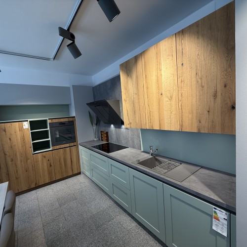 Häcker Landhaus Pastellgrün/Eiche Furnier Grifflos